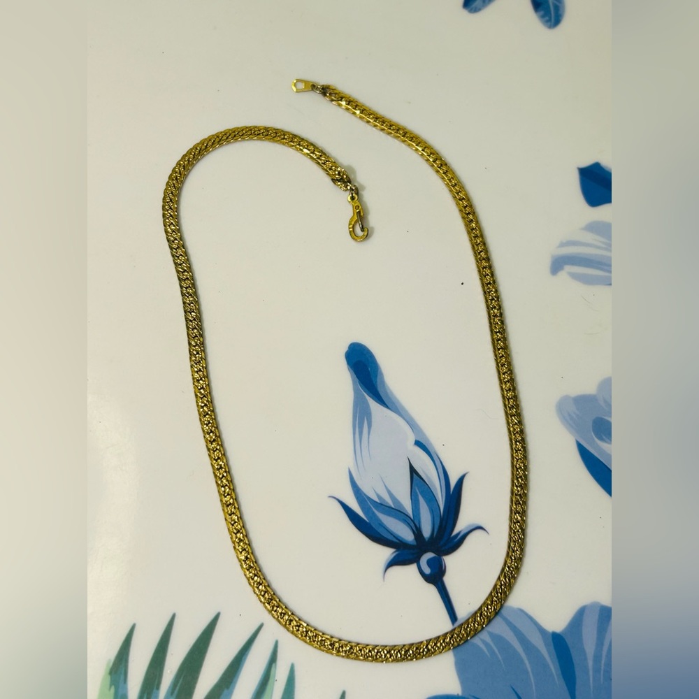 Vintage Gold Tone Textured Chain Necklace Necklace 16” Nugget Style Flat Chain